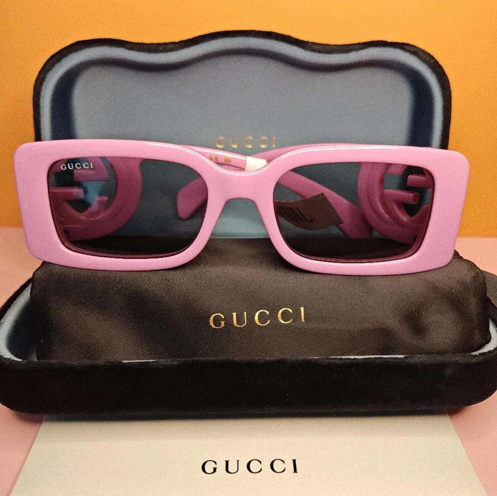 Gucci Pink Rectangular Sunglasses - Picture 1 of 5